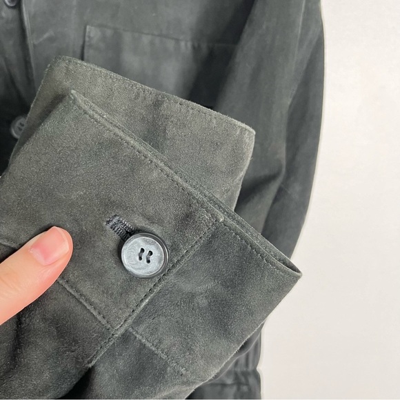 Jones New York Leather Field Jacket Women’s size Large Black Nubuck Button Front - Picture 6 of 8